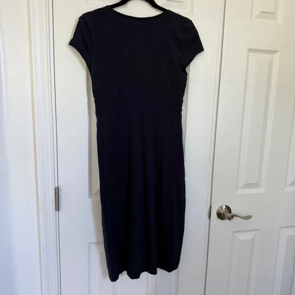 Boden Navy Blue Cotton Minimalist Jersey Empire Waist Faux Wrap Dress US 6 M EUC